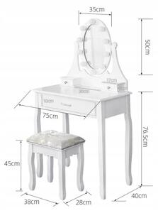 Toaletný stolík s LED zrkadlom a jednou zásuvkou Biela