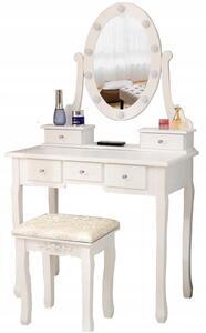 Luxusný biely toaletný stolík s osvetlením a taburetkou