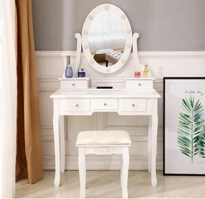 Luxusný biely toaletný stolík s osvetlením a taburetkou Biela