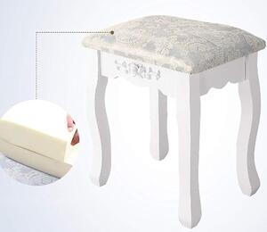 Luxusný biely toaletný stolík s osvetlením a taburetkou Biela