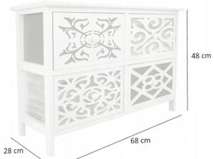 Elegantná drevená komoda zo 4 zásuvkami Biela