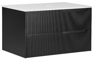 Kúpeľňová skrinka čierna MDF 80 x 52 cm nástenná závesná drážkovaná predná časť úložný priestor 2 zásuvky pod umývadlo moderný štýl