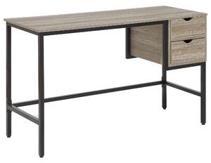 Písací stôl svetlé drevo čierna MDF oceľ 120 x 48 cm obdĺžnikový tvar úložný priestor 2 zásuvky moderný industriálny štýl kancelária