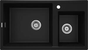 Deante Eridan, granitový drez na dosku 880x500x200 mm, 3,5" + priestorovo úsporný sifón, 2-komorový, čierna, ZQE_N20B