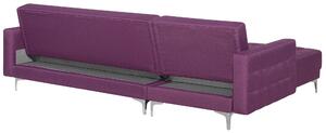 Rohová rozkladacia pohovka fialová prešívaná látková moderná modulárna 4 miestna sedačka v tvare L s otomanom a leňoškou pravostranná
