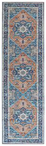 Koberec modrá oranžová polyester 60 x 200 cm geometrický orientálny vzor protišmykový behúň moderný štýl kuchyňa chodba