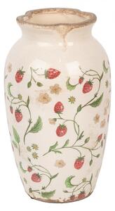 Béžová keramická váza s jahôdkami Wild Strawberries S - Ø 16*27 cm - Clayre & Eef
