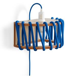 Modrá nástenná lampa s drevenou konštrukciou EMKO Macaron, šírka 30 cm