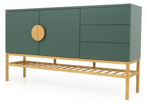 Zelený dvojdverový príborník s 3 zásuvkami s nohami z dubového dreva Tenzo Scoop, šírka 176 cm