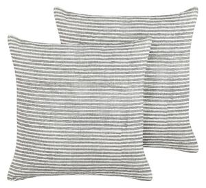 Sada 2 dekoratívnych ľanových vankúšov sivý a biely pruhovaný vzor 50 x 50 cm bytové doplnky