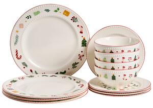 12-dielna sada jedálenského riadu biela porcelán reaktívna glazúra ručne vyrobený servis pre 4 osoby s vianočným motívom