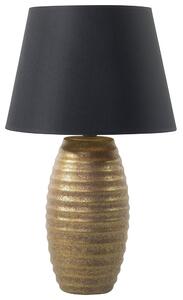 Stolná lampa so zlatým porcelánovým základom látkovým tienidlom čierny dlhý kábel s moderným vypínačom