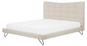 Posteľ béžová polyester čalúnený rám 160 x 200 cm kovové nohy prešívané čelo spálňa