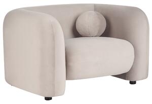 Kreslo sivobéžové zamatové čalúnenie okrúhly vankúš retro glamour art deco štýl obývačka spálňa