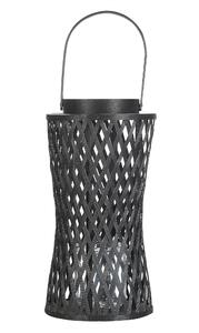 Lampáš na sviečku čierny bambusové drevo 38 cm so skleneným držiakom na sviečku boho štýl interiér