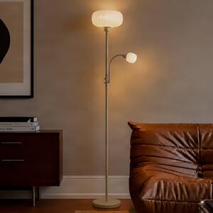 Lindby Stojacia lampa Ingrid, béžová/biela, 175 cm, na citanie, Krémová / jantárovo žltá, Obývacia izba / jedáleň, kov, Stojaca lampa