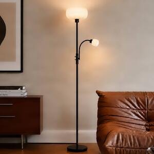 Lindby Stojacia lampa Ingrid, čierna/biela, 175 cm, na citanie, Čierna, Obývacia izba / jedáleň, kov, Stojaca lampa