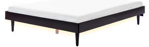 Posteľ čierna kaučukové drevo 160 x 200 cm rám postele bez čela s lamelovým roštom a LED minimalistický rustikálny štýl