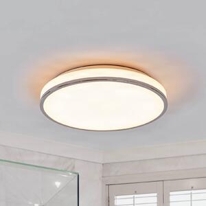 Lindby stropné LED svetlo Lyss, Ø 40 cm, chrómová farba, IP44, Biela / opálová, Kúpeľňa, Sklo, Moderný, Závesné svietidlo