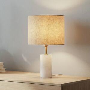 Lindby Stolová lampa Alabaster, biela/béžová, Ø 25cm, mramor, E27, Krémová / jantárovo žltá, Obývacia izba / jedáleň, Textil / látka / hodváb, Škandinávsky, Stojacie svietidlo
