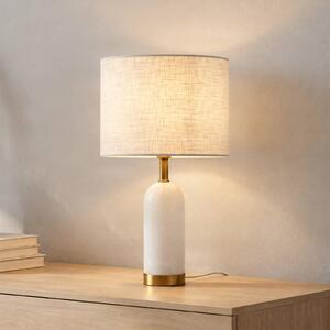 Lindby Stolná lampa alabaster, biela/zlatá, Ø 30 cm, mramor, E27, Biela / opálová, Obývacia izba / jedáleň, Textil / látka / hodváb, Škandinávsky, Stojacie svietidlo