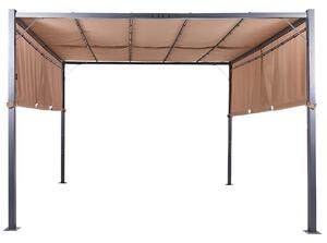 Pergola hnedý polyester oceľový rám 310 x 310 cm látkové tienidlo solárne LED svetlá záhradný prístrešok