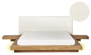 Posteľ v japonskom štýle prírodný jaseň 160 x 200 cm nízky drevený rám postele z MDF buklé čelo nočné stolíky LED osvetlenie