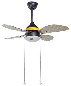 Stropný ventilátor so svetlom v tvare včielky pre deti s retiazkou a 4 lopatkami nastavenie rýchlosti moderný dizajn