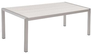 Jedálenský stôl biely plastové drevo strieborný hliníkový rám pre 6 osôb 180 x 90 cm moderný dizajn