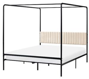 Posteľ s baldachýnom čierna kovová 160 x 200 cm s čalúneným čelom moderný romantický štýl spálňa