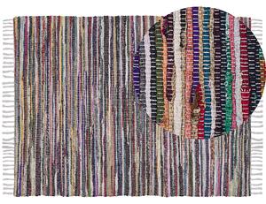 Koberec svetlý viacfarebný bavlnený 160 x 230 cm pruhovaný so strapcami obdĺžnikový ručne vyrobený boho eklektický
