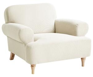 Kreslo béžové polyester látkové čalúnenie drevené nohy retro minimalistický štýl obývacia izba