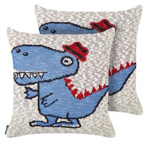 Sada 2 detských bavlnených dekoratívnych vankúšov béžová a modrá 45 x 45 cm s motívom dinosaura moderný dizajn detská izba