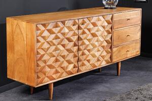 Luxusný retro príbornik Camille z masívneho akaciového dreva s tromi zásuvkami a dvoma dvierkami 145cm