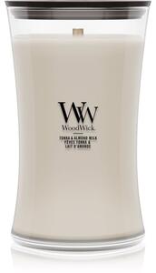 Woodwick Tonka & Almond Milk vonná sviečka s dreveným knotom 610 g