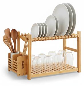5Five® Dvojposchodový odkvapkávač BAMBOO, stojan na riad, 14 tanierov