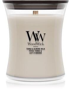 Woodwick Tonka & Almond Milk vonná sviečka s dreveným knotom 275 g