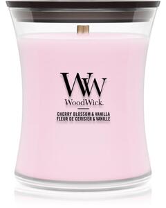 Woodwick Cherry Blossom & Vanilla vonná sviečka s dreveným knotom 275 g