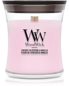 Woodwick Cherry Blossom & Vanilla vonná sviečka s dreveným knotom 85 g