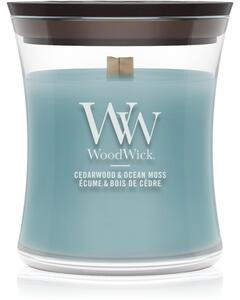 Woodwick Cedarwood & Ocean Moss vonná sviečka s dreveným knotom 85 g
