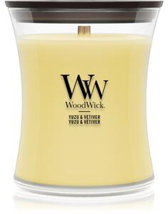 Woodwick Yuzu & Vetiver vonná sviečka s dreveným knotom 275 g