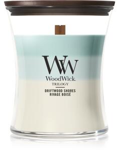 Woodwick Trilogy Driftwood Shores vonná sviečka s dreveným knotom 275 g