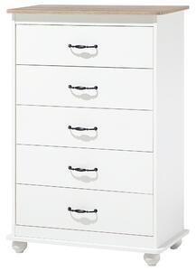 Komoda biela drevotrieska drevo hliník melamínový povrch 117 x 76 x 39 cm úložný priestor 5 zásuviek rustikálny štýl obývačka spálňa