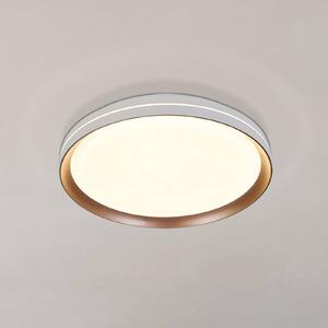 Stropné LED svetlo Saucer, biela/latka, Ø 39 cm, železo/akryl, Biela / opálová, Obývacia izba / jedáleň, kov, Moderný, Závesné svietidlo