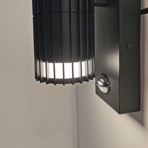 Vonkajšie nástenné svietidlo Detroit, čierna, výška 22 cm, senzor, 2-pl., Čierna, Moderný, Nástenné svietidlo