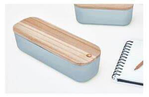 Sivý úložný box s vekom z dreva paulownia iDesign Eco, 9 x 27,5 cm