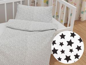Biante Detské bavlnené posteľné obliečky do postieľky Sandra SA-310 Čierne hviezdičky na bielom Do postieľky 90x140 a 40x60 cm