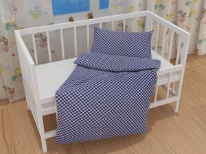 Biante Detské bavlnené posteľné obliečky do postieľky Sandra SA-323 Modré srdiečka v bielych kolieskach Do postieľky 90x130 a 40x60 cm