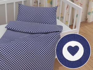 Biante Detské bavlnené posteľné obliečky do postieľky Sandra SA-323 Modré srdiečka v bielych kolieskach Do postieľky 100x135 a 40x60 cm