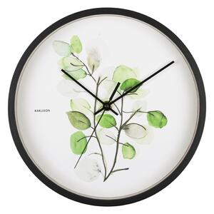 Zeleno-biele nástenné hodiny v čiernom ráme Karlsson Eucalyptus, ø 26 cm